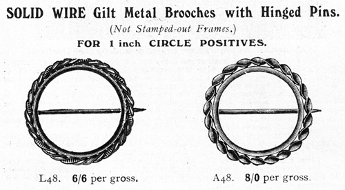 1913 advertisement from Jonathan Fallowfieldfor superior brooches to mount button photographs