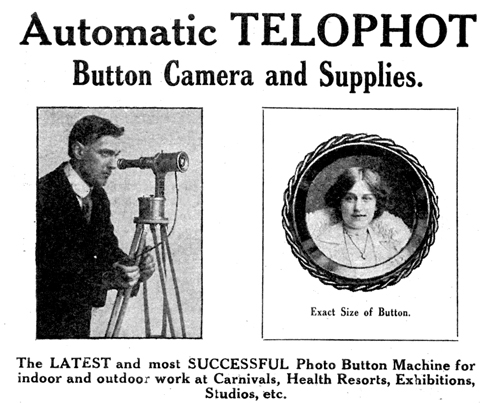 1914 advertisement for The Automatic Telophot button camera by the British Ferrotype Company, Blackpool