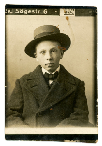 stickyback of boy wearing a bow tie, S�gestra�e 6 � Bremen, Germany, reproduced with grateful thanks to Irma Benedetto