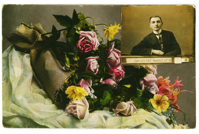 Stickyback added to Hungarian postcard, postally used in 1920. Reproduced with permission of J&aacute;nos M&aacute;ty&aacute;s Balogh