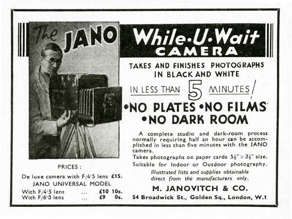 A pre-war version of the Jano While - u - Wait Camera utilising ferrotype cards