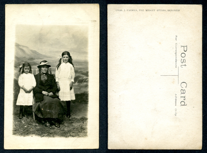 Postcard format portrait by Charles John Farmer, The Midget Studio Skegness.
