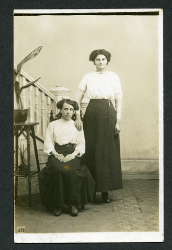 Postcard portrait of two young ladies from the One Studio at 49 Tottenham Court Road. c.1910