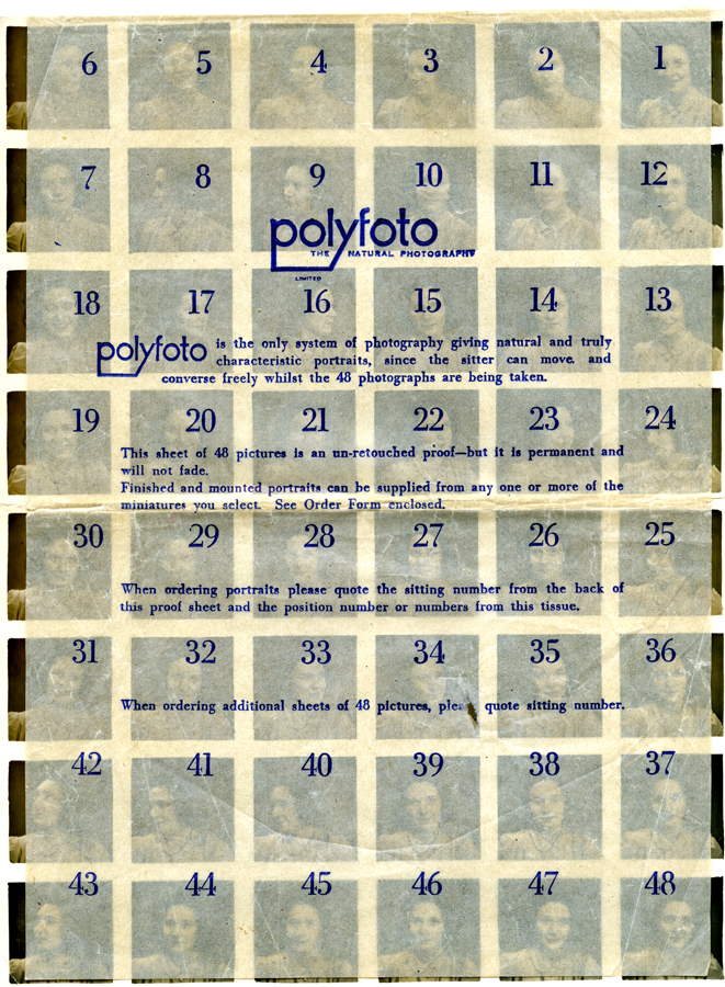Polyfoto uncut proof sheet with overlay