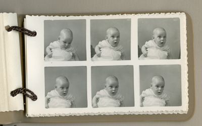 Polyfoto portrait booklet showing 48 portraits of a young child, 