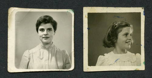 Two examples of single frames cut from polyfoto proof sheets - note the uneven hand cut borders. The image on the right, with square corners, is the older of the two