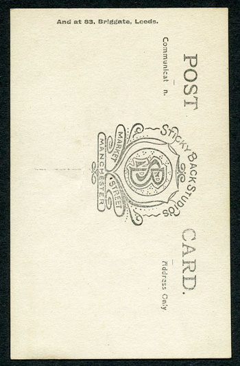 Reverse of Sticky Back Studio Manchester postcard