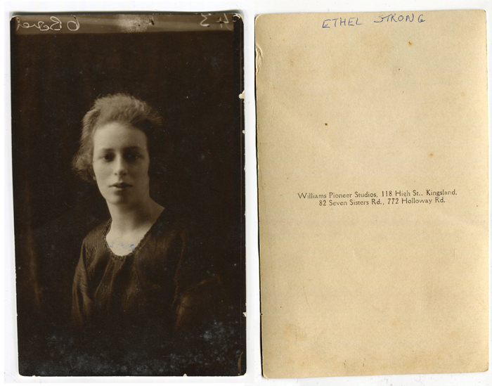 Postcard format Portrait of Ethel Strong